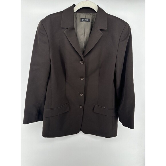 J Crew Blazer Sz L Jacket Wool Blend Brown Single Breast Button Brown Padded - Picture 1 of 4